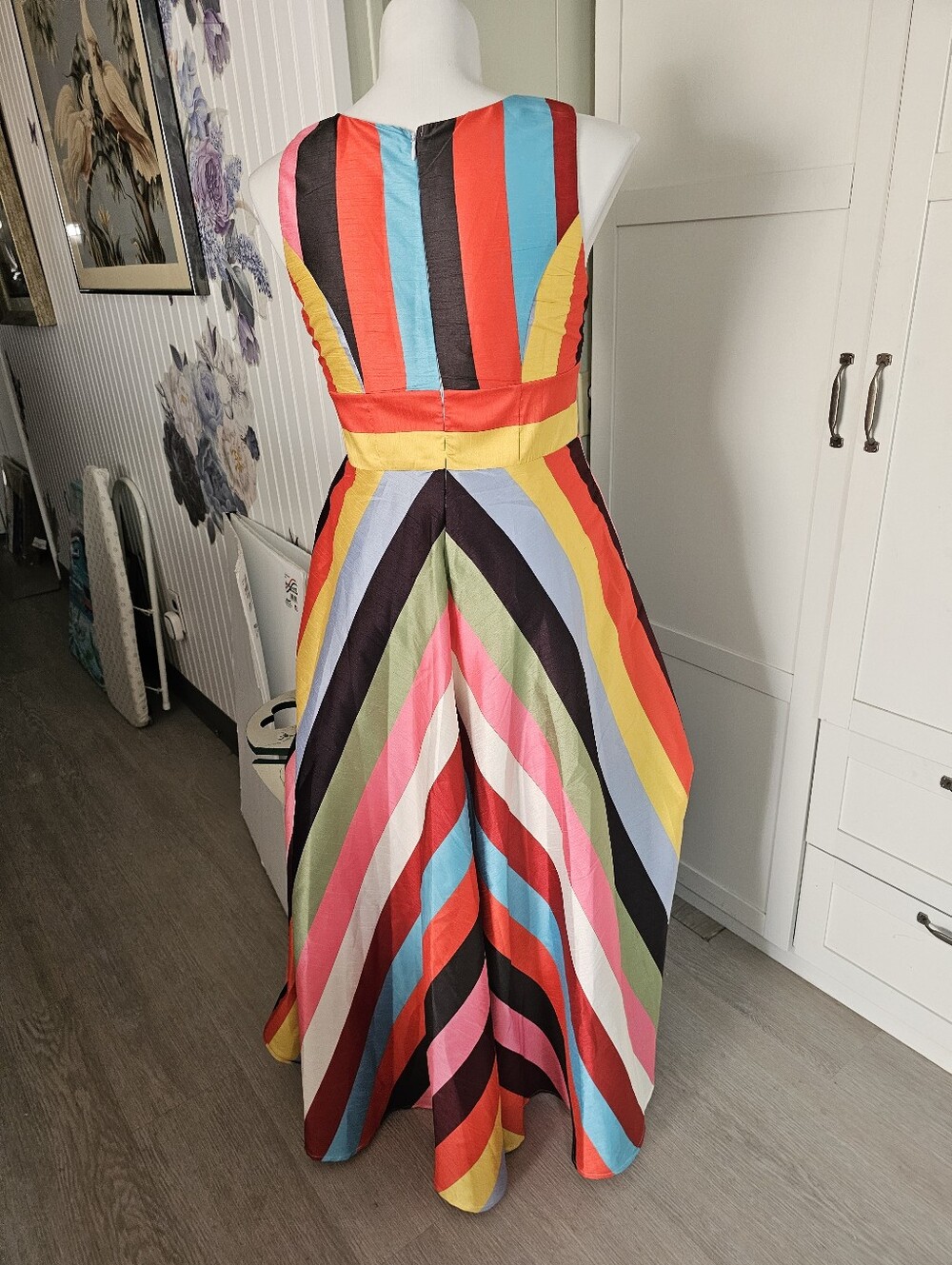 eShakti Chevron Stripe Rainbow Maxi Dress Pockets Womens Lg=10 12 Pristin Pocket - Picture 3 of 13